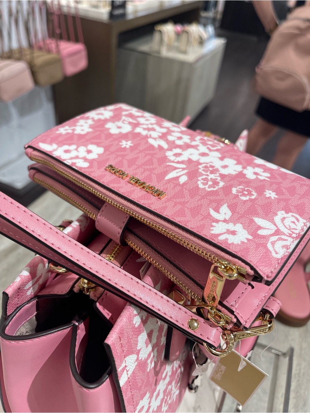 MICHAEL KORS Pink Floral Zip Wallet Wristlet with Gold Hardware - Picture 11 of 16